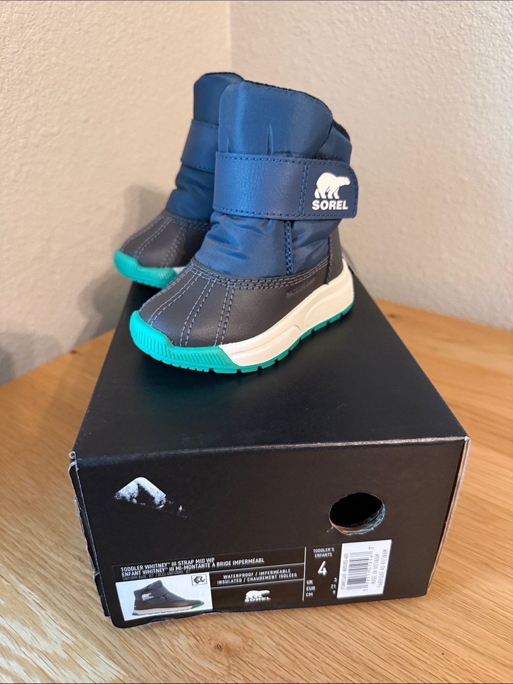 Sorel Toddler Whitney III Strap Mid Waterproof Navy and Teal Winter Boot